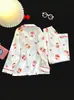 Cardigã infantil de manga comprida com lapela, um conjunto de loungewear leve para primavera e outono, um conjunto de pijama de algodão com estampa de nuvem estilo coreano para meninas, adequado para usar em ambientes com ar condicionado