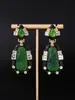 Pendientes Repujados Estilo Chino Nuevo Vintage, Pendientes de Lujo Ligero Estilo Corte Hechos a Mano, Pendientes de Resina con Incrustaciones de Cristal Estilo Étnico