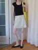 Blusa de tricô com gola U e manga curta para mulheres, nova camisa básica slim fit de verão