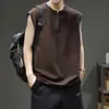 Colete waffle respirável e refrescante com meio zíper para homens, camiseta sem mangas, colete soltinho para o verão de 2025