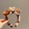 Nova Faixa de Cabelo Fofa de Gato com Estampa de Leopardo para Mulheres Lavarem o Rosto e Maquiagem, Acessórios de Cabelo de Desenho Animado