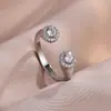 Anillo Abierto de Doble Ronda con Pavé de Circonita Diamante Europeo y Americano Anillo Ajustable de Lujo Ligero Totalmente Diamantado Anillo para el Dedo Índice Joyería Transfronteriza