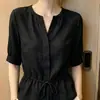 Camisa Protetora Solar Cinza Fina Elegante e de Alto Padrão Estilo Francês para Mulheres, Design de Verão, Top Único e Chique Levemente Transparente, Moderno