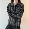 Jaqueta Xadrez de Lã Retrô Masculina Outono e Inverno Jaqueta Grossa com Gola Reversível Camisa Xadrez Cleanfit Top