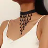 Corrente de clavícula com gola de renda preta gótica transfronteiriça com um toque de alta qualidade, colar gargantilha feminino com pingente de cruz