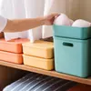 Caja de almacenamiento de plástico color Morandi caja de almacenamiento para armario ropa interior pantimedias caja de almacenamiento para snacks juguetes con tapa caja de almacenamiento