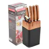 Juego de Cuchillos Transfronterizo Cocina Acero Inoxidable Hogar Antiadherente Mango con Patrón de Madera Lujo Ligero Portacuchillos Juego de Siete Piezas