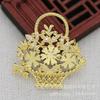 Hongxing Bisutería DIY Cobre Color Oro 24K Conservación del Color 34*34mm Broche de Circonita Cesta de Flores Material de Cobre Hueco B1552