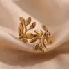 Anillo Geométrico de Banda Ancha con Apertura Curva, Tendencia de Nicho, Estilo Minimalista Transfronterizo, Exagerado de Moda (Serpiente Ling) Anillo de Unión de Hojas