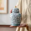 Tarro de té azul y blanco cerámico supergrande de alta calidad para el hogar boutique té negro Pu'er a prueba de humedad sellado tarro de té para despertar tarro universal