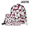 Mochila escolar de tres piezas con diseño de Hello Kitty en 3D, ideal para estudiantes y lápices.
