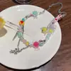 Colar Colorido Doce Coração com Pingente de Borla Corrente para Clavícula Feminina Leve Luxo Múltiplos Pingentes Dopamina Doce Cool Menina Popular