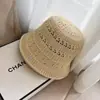 Chapéu de Pescador de Tricô Vazado Estilo Japonês para Mulheres, Chapéu Balde Fino e Respirável de Verão com Acabamento de Luxo, Proteção Solar, Chapéu Balde da Moda