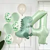 Conjunto de Balões de Aniversário de Dinossauro Verde Fosco Transfronteiriço 40 polegadas Conjunto de Balões Temáticos de Número Verde Oliva para Festa de Aniversário