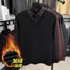 Suéter de Veludo Engrossado para Homens de Meia-Idade e Idosos, Estilo Pai Transfronteiriço, Falso Duas Peças, Camisa de Gola Camisa de Tricô para Outono e Inverno para Homens