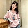 Camiseta Feminina, Estilo Novo Primavera/Outono 2026, Blusa da Moda, Camiseta Básica de Algodão Puro para Bebê Menina, Manga Longa de Outono, Falsa Peça Dupla