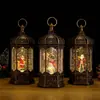 Linterna de Viento Hexagonal Pequeña Retro Navideña Caja de Música de Nieve Adornos Luminosos Navideños Decoraciones para el Hogar Transfronterizo