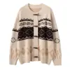 Cardigan de Cachemira con Cuello Redondo y Botones de Cuerno para Mujer, Holgado, Espesor Extra, Tejido, Top Estilo Perezoso, Cárdigan de Lana