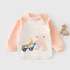 Algodão Puro Desenho Animado Primavera e Outono Camiseta de Manga Longa com Abertura nos Ombros Roupas de Outono para Bebê Roupa Íntima de Algodão Puro Estampada Macacão Roupas Infantis Anyang
