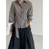 Camisa Feminina Jiangzuo de Alta Inteligência com Amarração na Cintura, Estilo Coreano para o Trabalho, Jaqueta Curta Simples 2005