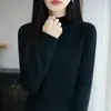 Suéter de malha 100% algodão estilo minimalista para mulheres, caimento justo, valoriza a silhueta, peça base, gola semi-alta, top confortável de manga longa