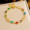 Pulsera de Cadena Conectora Cuadrada Ovalada Forma de Gota de Agua con Vidrieras y Pedrería Estilo Europeo y Americano de Lujo Ligero Transfronteriza para Mujer