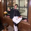 Jaqueta de retalhos xadrez Melard marrom com lapela para homens, jaqueta de beisebol estilo retro americano cleanfit para primavera e outono