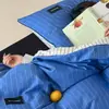 2026 Novo Modelo 100% Algodão 13372 Color Block Listrado Conjunto de Quatro Peças com Renda - Padrão Listrado - Cena 1 Cama de 1,2m