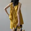 Conjunto de shorts de lino para mujer, moda de verano, elegante, top sin mangas de espalda descubierta, pantalones casuales de pierna ancha, conjunto de dos piezas para mujeres petite