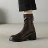 Botines finos marrones de 7.5CM, modernos y sencillos, nuevo estilo otoño e invierno 2025, punta redonda, suela gruesa, tacón grueso, botines cortos para mujer