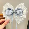 Pinza para el pelo azul y blanco con lazo estilo coreano para niñas, pasador para recogido medio en la parte trasera de la cabeza, accesorio para el pelo de princesa para la escuela