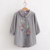 Ropa de Verano 2025 Estilo Japonés Camisa de Gasa de Algodón de Manga Tres Cuartos para Mujer Holgada Flor Bordada Algodón Puro Camisa de Manga Corta