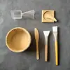 Set Completo de Bol para Mascarilla de Bambú, Brocha y Cuchara Mezcladora de Madera, Set de Dos Piezas para Preparar Hierbas Spa Herramientas de Salón de Belleza