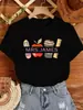 Camiseta Retro com Estampa de Frutas e Legumes para Professoras Verão Casual Feminina Gola Redonda Manga Curta