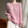 Suéter de cashmere de seda da fábrica branca Consaini Crewneck feminino solto novo suéter de pulôver com base de cor sólida redutora de idade
