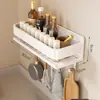 Estante de Cocina Estante de Almacenamiento para Frascos de Especias Montado en Pared sin Perforaciones Estante Multiusos para Condimentos del Hogar
