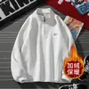Sudadera con Cremallera Media y Cuello Alto Estilo Americano Forrada de Polar para Hombre, Ropa de Otoño e Invierno, Prenda Pesada sin Capucha, Camiseta de Manga Larga para Capa Base