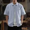 Camisa Listrada Masculina de Manga Curta Fina para o Verão de 2025, Tamanho Grande, Camisa Casual Solta de Meia-Manga para Homens