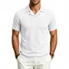 Camisa Polo Masculina de Malha com Listras Verticais, Gola Cubana, Manga Curta, Verão, Decote V, Casual Leve para Negócios