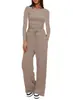 Traje informal de manga larga de color sólido, pantalones de pierna ancha y cintura alta, ropa deportiva, Amazon, para Europa y América transfronteriza, 2024