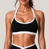 Ropa deportiva de yoga transfronteriza con cuello halter, top sin mangas, sujetador deportivo sexy europeo y americano, top de tirantes con bloques de color para Pilates