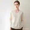 Suéter minimalista de cachemir 100% puro cepillado con cuello en V de alta gama para principios de otoño, suéter de punto casual nuevo