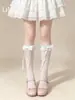 Meias brancas de renda oca em formato de coração, estilo Lolita, com acabamento em renda festonada, atacado