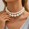 Joyería Transfronteriza Europea y Americana Gargantilla de Perlas Grandes Exageradas Retro Cadena para Clavícula Elegante Collar de Cuentas Multicapa para Mujer