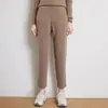 Otoño e Invierno Color Sólido Mujer Cachemira Tejido Adelgazante Grueso Cálido Casual Versátil Pantalón de Cintura Alta con Bolsillos
