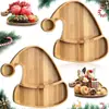 Sombrero de Navidad de Madera Transfronterizo Reno Dibujo Animado de Pascua Bandeja Decorativa Hogar Snack Fruta Seca Fruta Bandeja de Madera