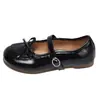 Sapatos Mary Jane Doces com Laço Femininos 2026 Outono Novo Versátil Plano Tira Única Estilo Acadêmico Sapatos Pequenos de Couro