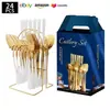 Cubiertos de Acero Inoxidable Transfronterizo de Amazon Cuchillo y Tenedor 1010 Cuchillo, Tenedor y Cuchara de Estilo Occidental Juego de 24 Piezas Cuchillo y Tenedor para Carne Caja de Regalo