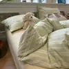 Conjunto de quatro peças listrado em algodão lavado estilo nórdico minimalista lençol de cima, lençol com elástico, capa de edredom conjunto de três peças para roupa de cama de dormitório estudantil