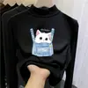 Ropa interior térmica para niños con forro de forro polar, nuevo estilo otoño/invierno, camiseta de manga larga de moda para niñas, tejido cepillado, cuello semi-alto, cálida y con estampado